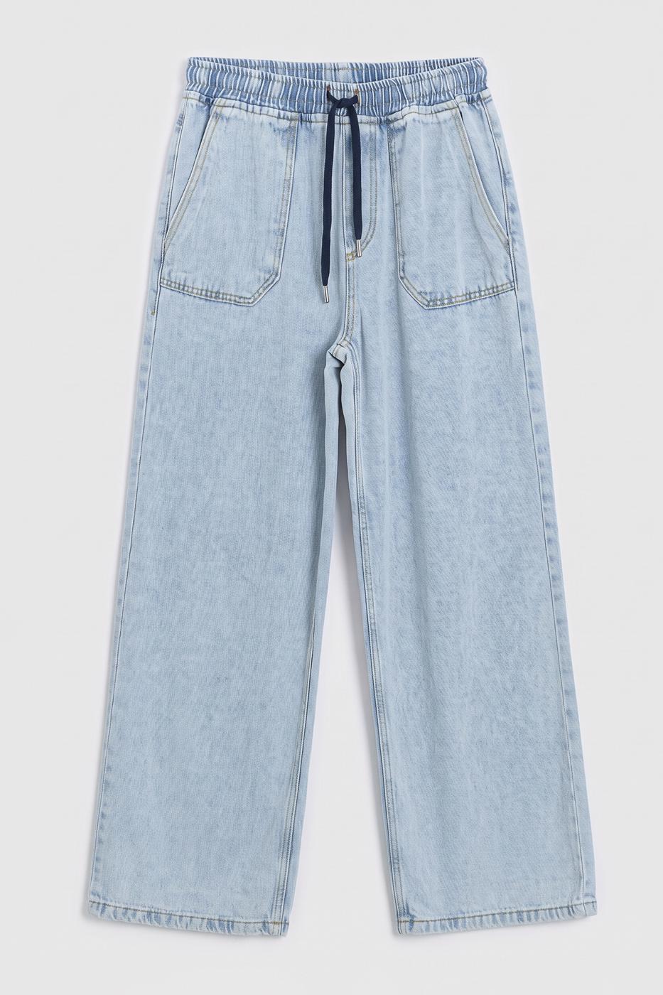 Straight Cut Denim Wide Leg Pants Navy