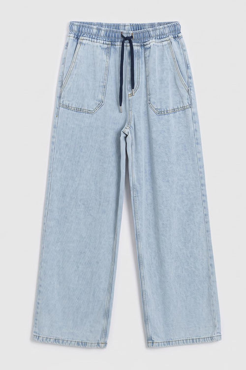 Straight Cut Denim Wide Leg Pants Navy