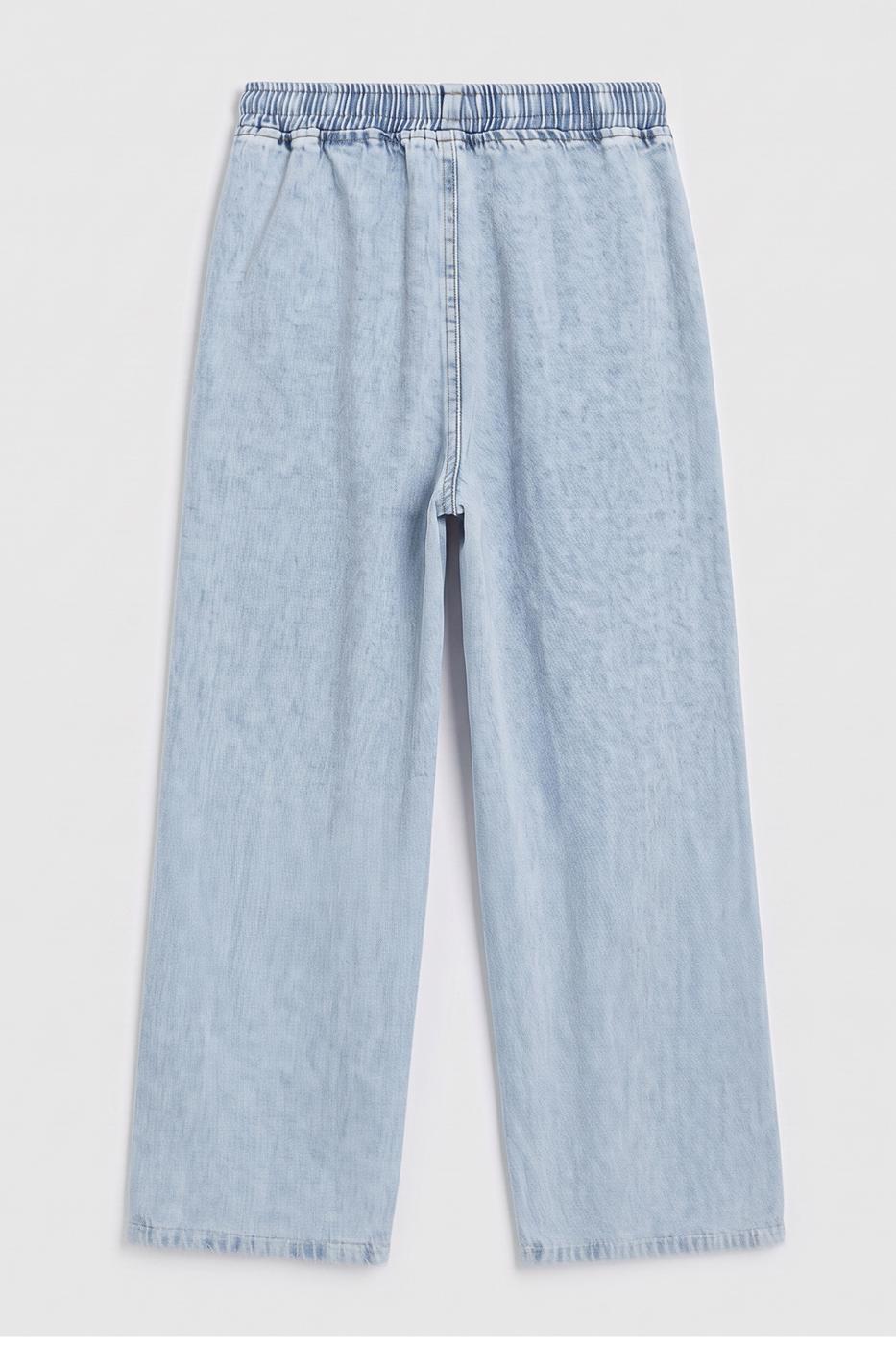 Straight Cut Denim Wide Leg Pants Navy