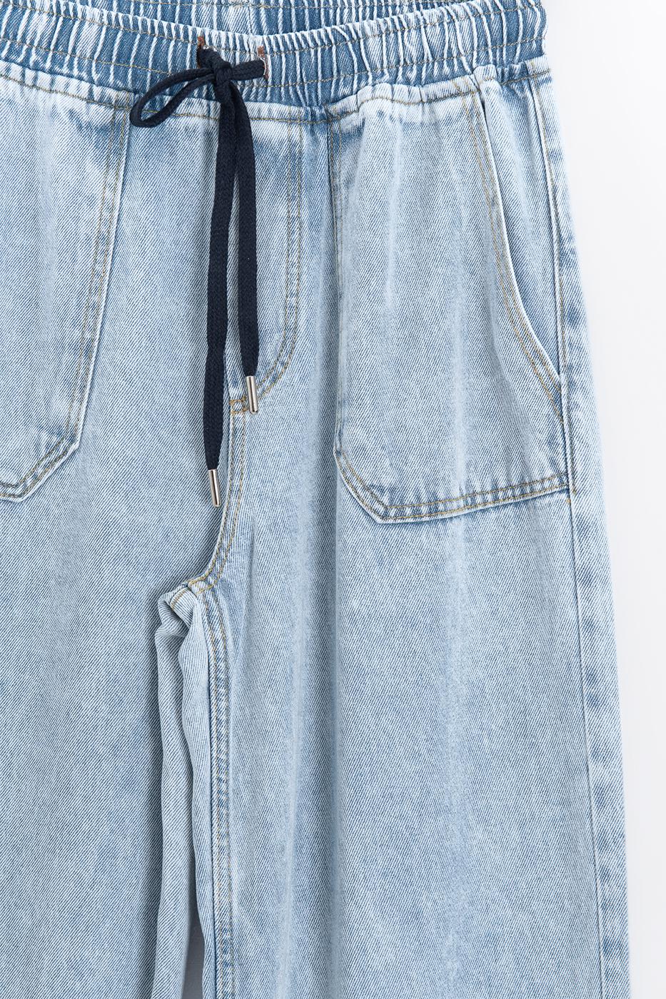 Straight Cut Denim Wide Leg Pants Navy
