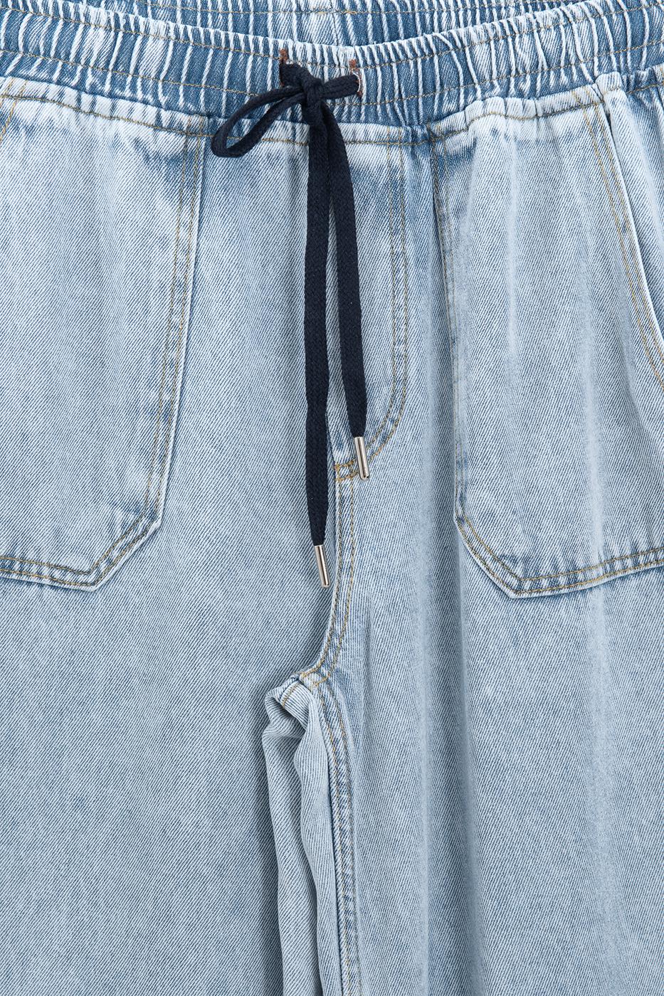 Straight Cut Denim Wide Leg Pants Navy