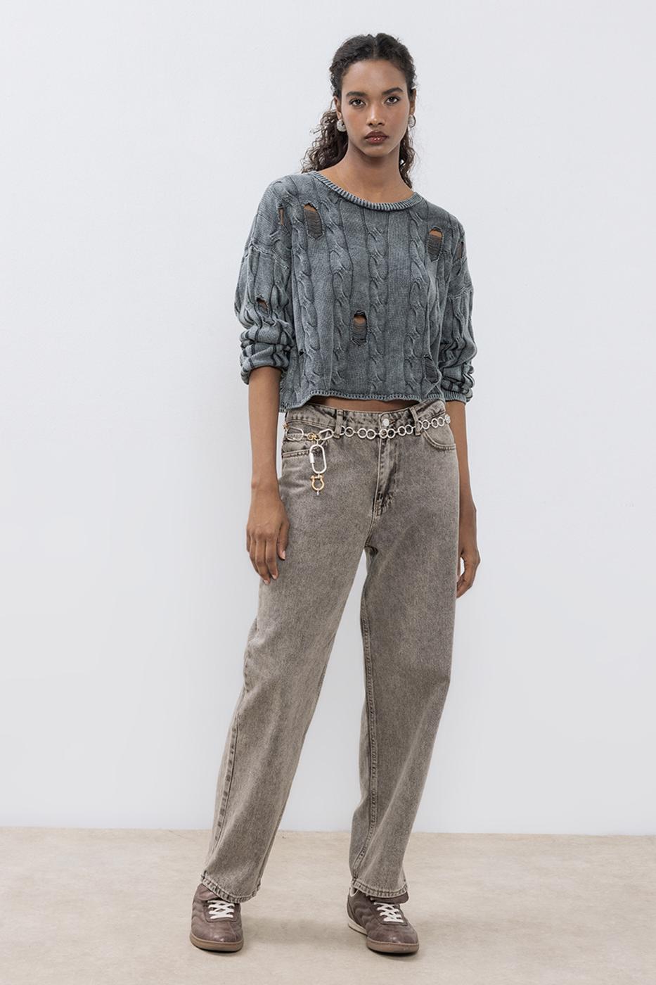 Straight Cut Denim Trousers Mink