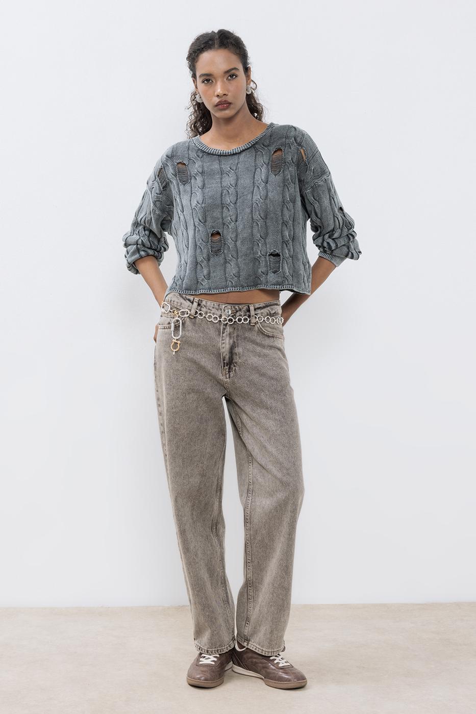 Straight Cut Denim Trousers Mink