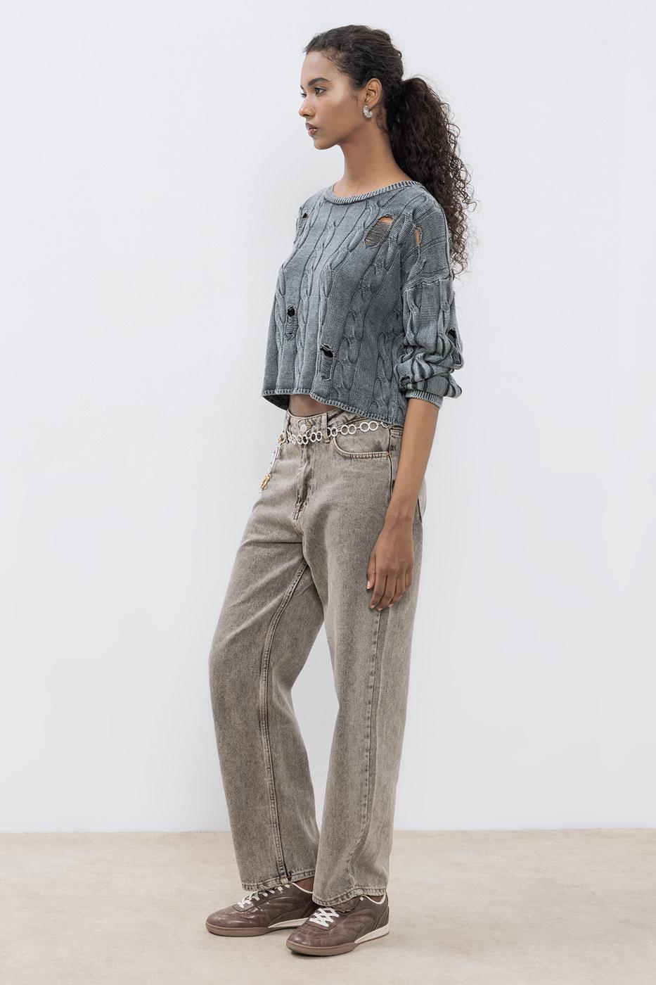 Straight Cut Denim Trousers Mink