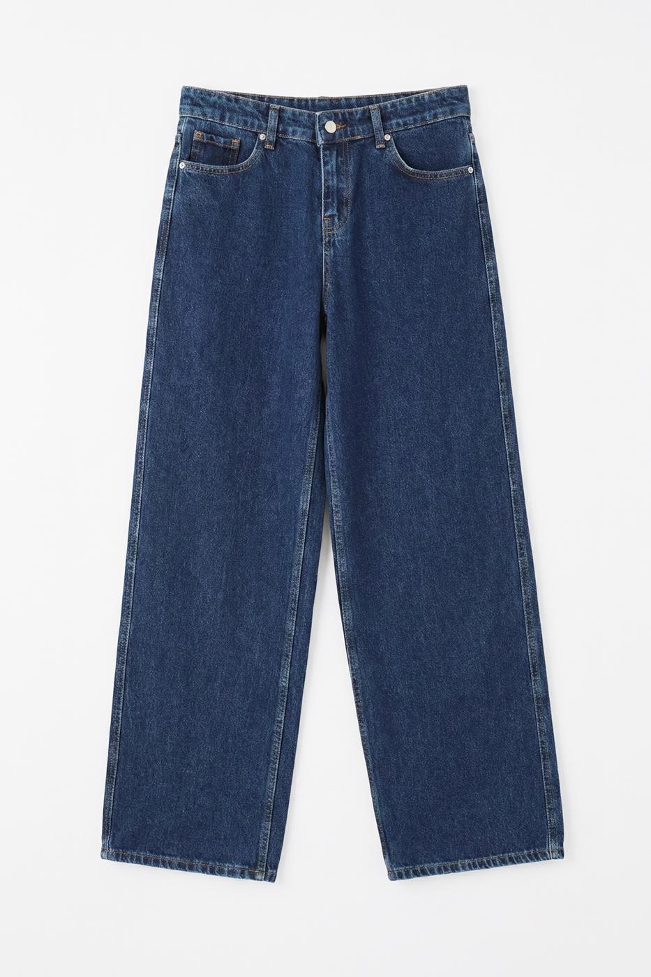 Straight Cut Denim Trousers Navy
