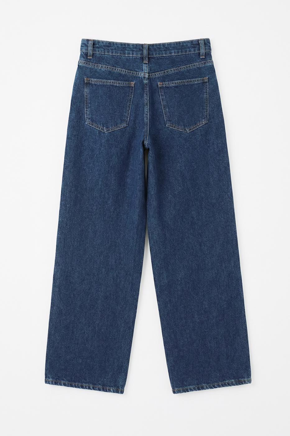 Straight Cut Denim Trousers Navy