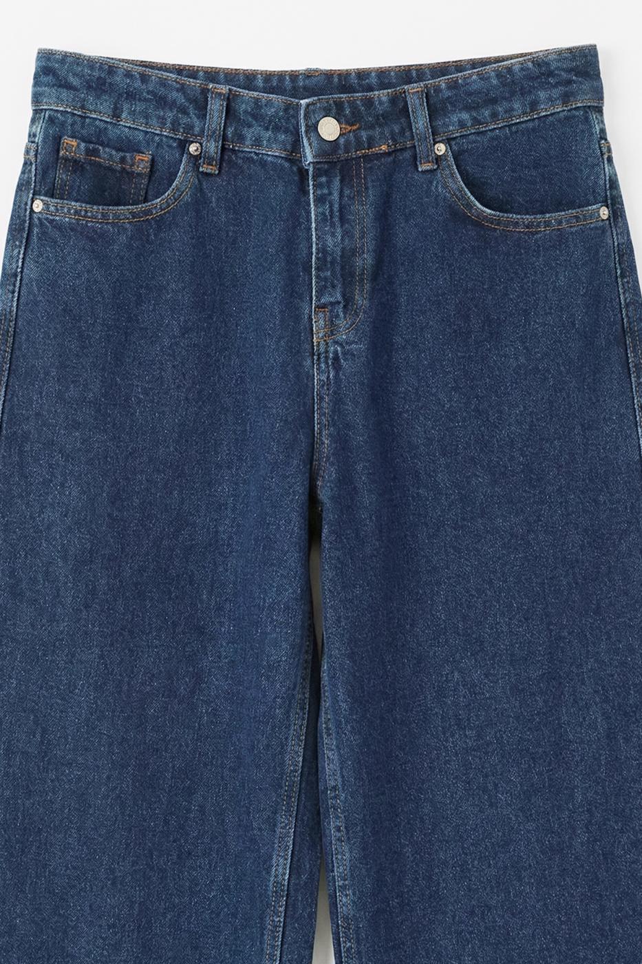 Straight Cut Denim Trousers Navy