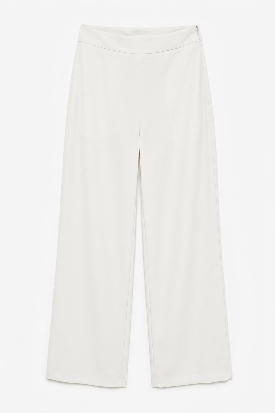 Straight Cut Fabric Trousers White