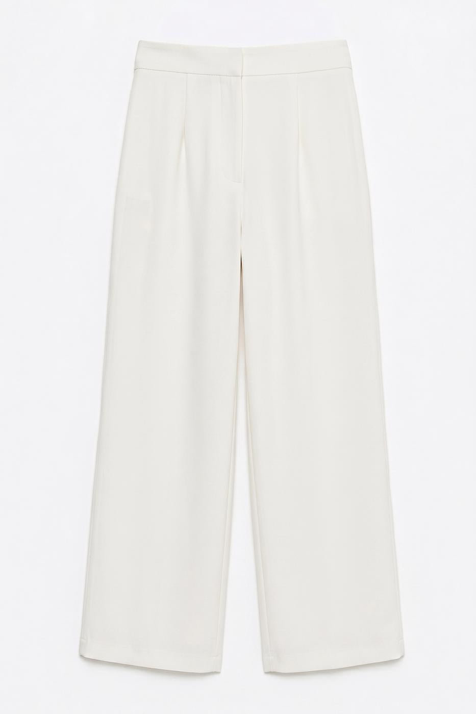 Straight Cut Fabric Trousers White