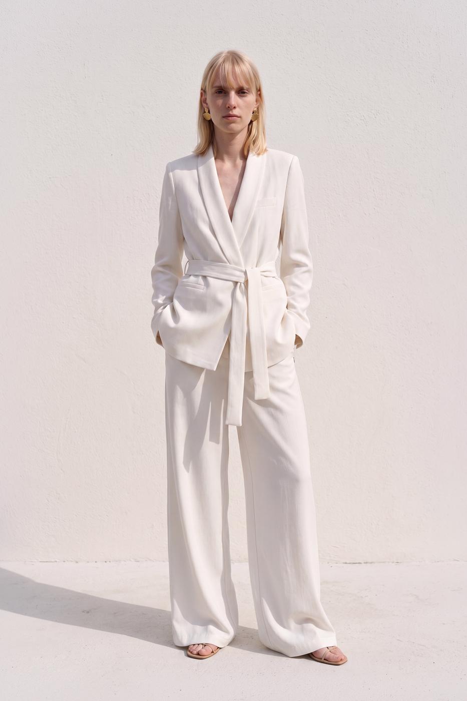 Straight Cut Fabric Trousers White