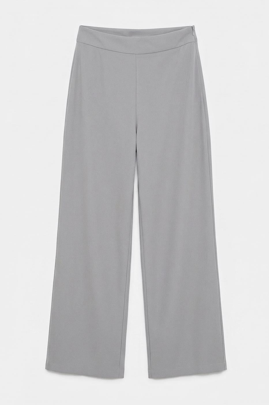Straight Cut Fabric Trousers Grey