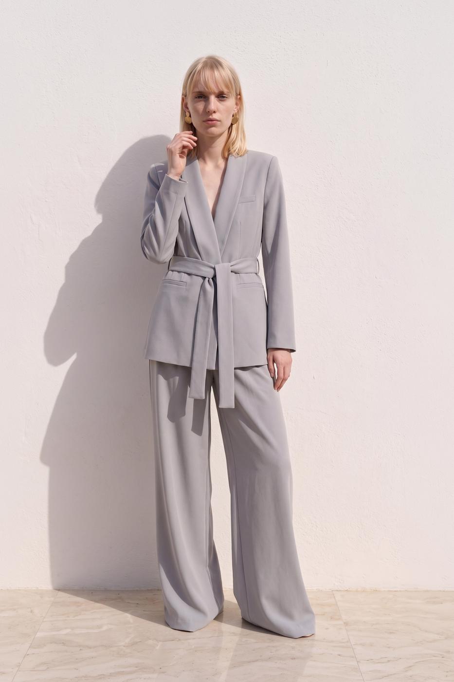 Straight Cut Fabric Trousers Grey