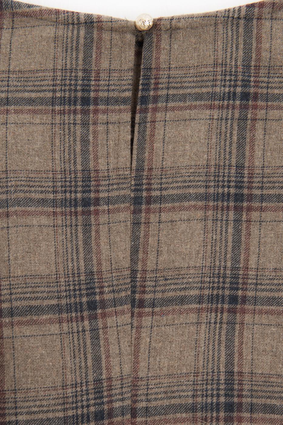 Plaid Asymmetric Blouse Mink