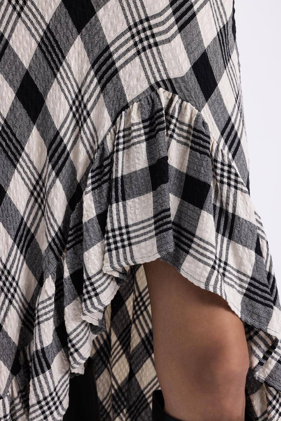 Plaid Asymmetrical Ruffled Midi Skirt Black