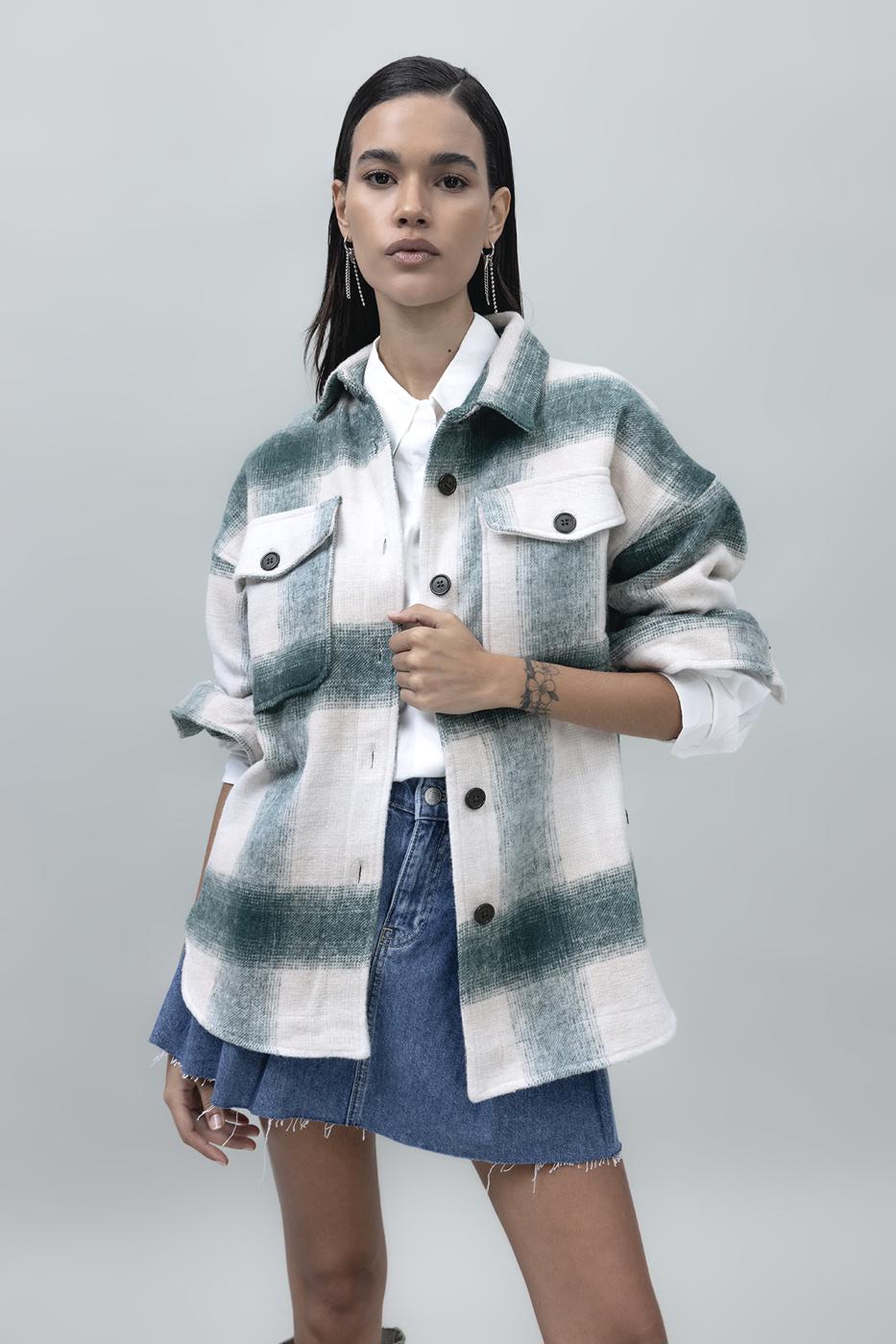Checked Shirt Jacket Green