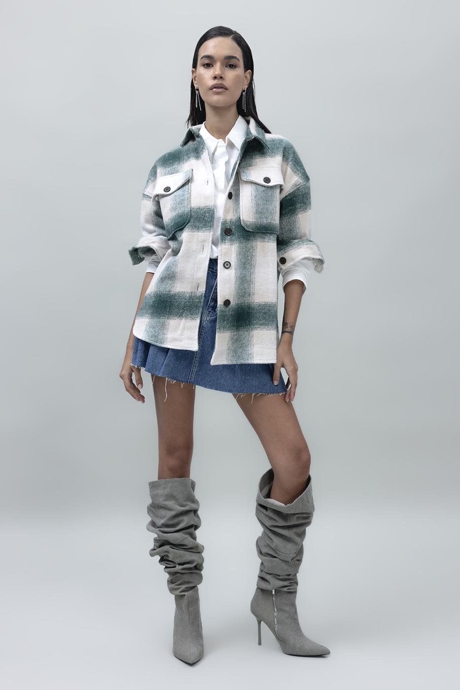 Checked Shirt Jacket Green