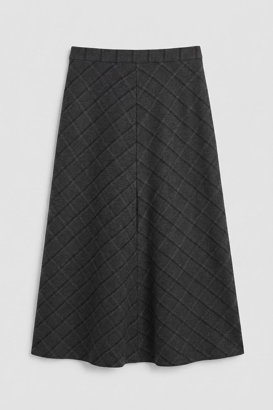 Plaid Flared Midi Skirt Anthracite