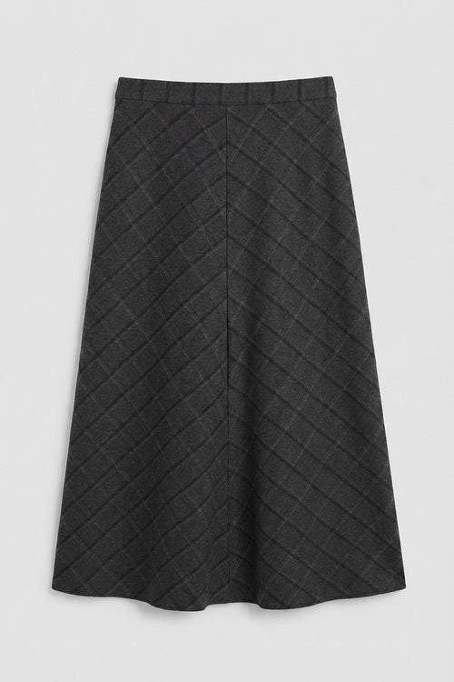 Plaid Flared Midi Skirt Anthracite