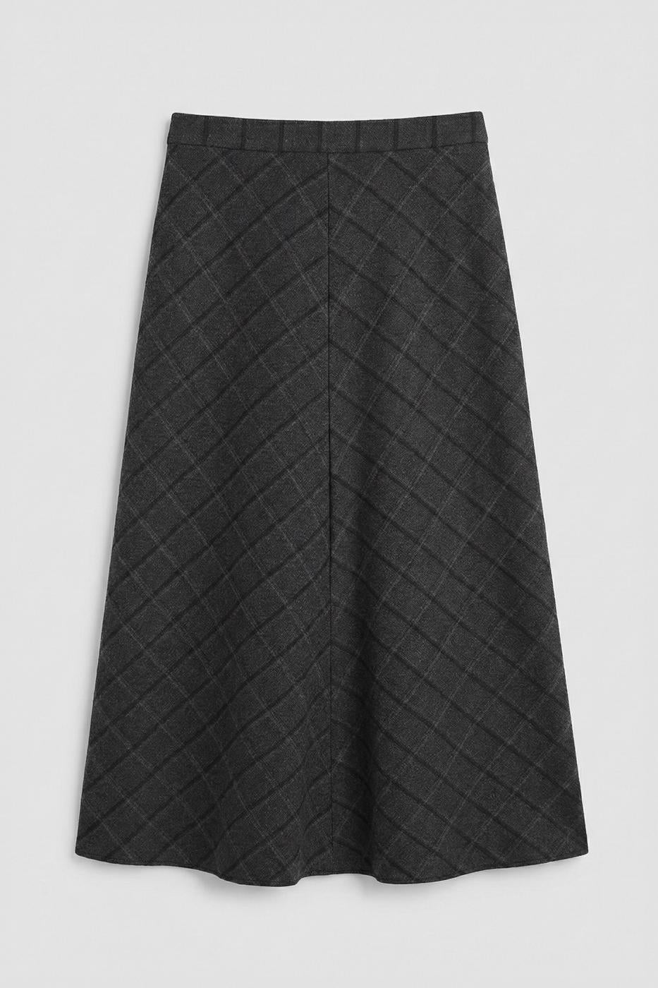 Plaid Flared Midi Skirt Anthracite