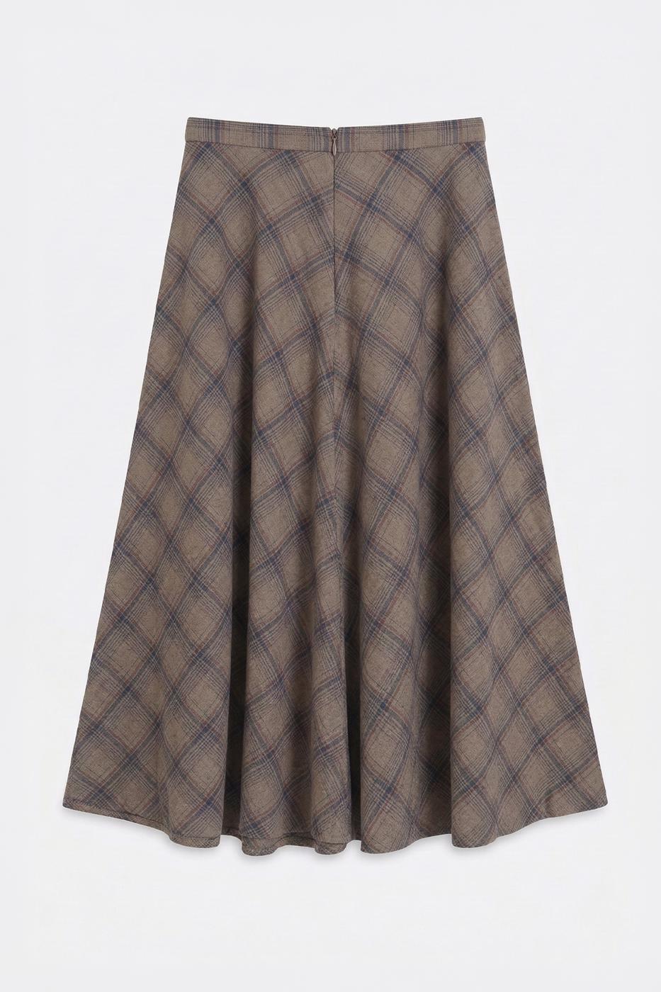 Plaid Flared Midi Skirt Mink