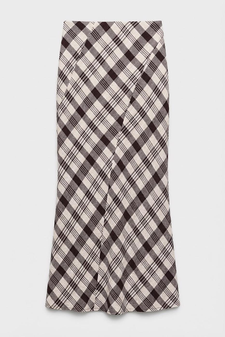 Plaid Maxi Fishtail Skirt Brown