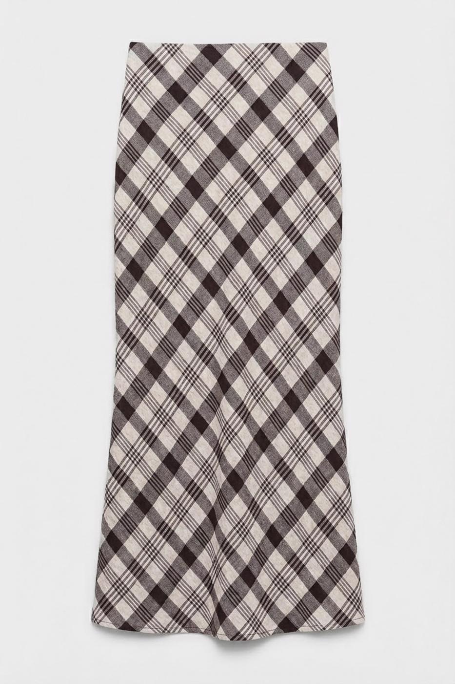 Plaid Maxi Fishtail Skirt Brown