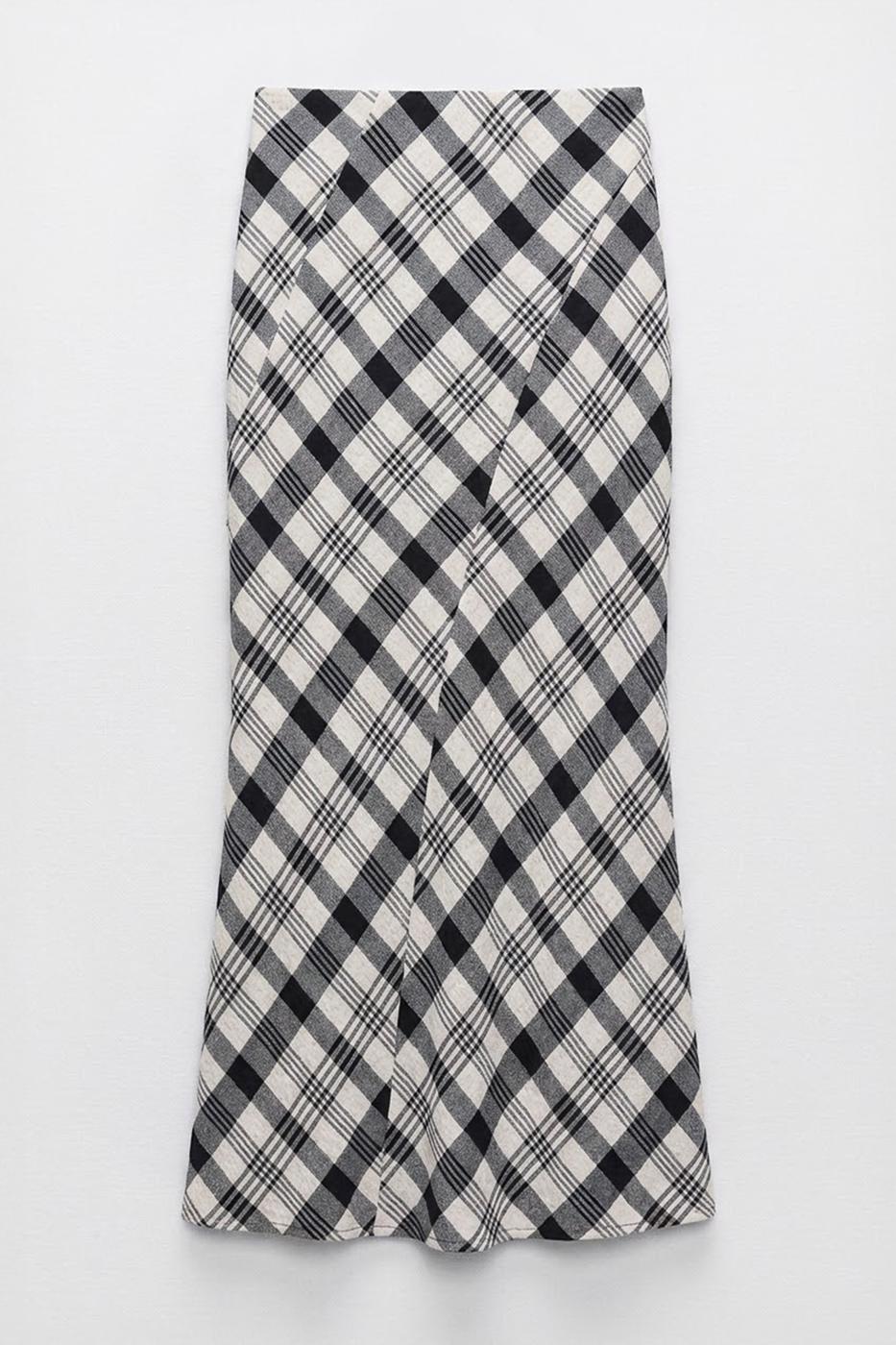 Plaid Maxi Fishtail Skirt Black