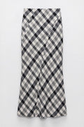 Plaid Maxi Fishtail Skirt Black