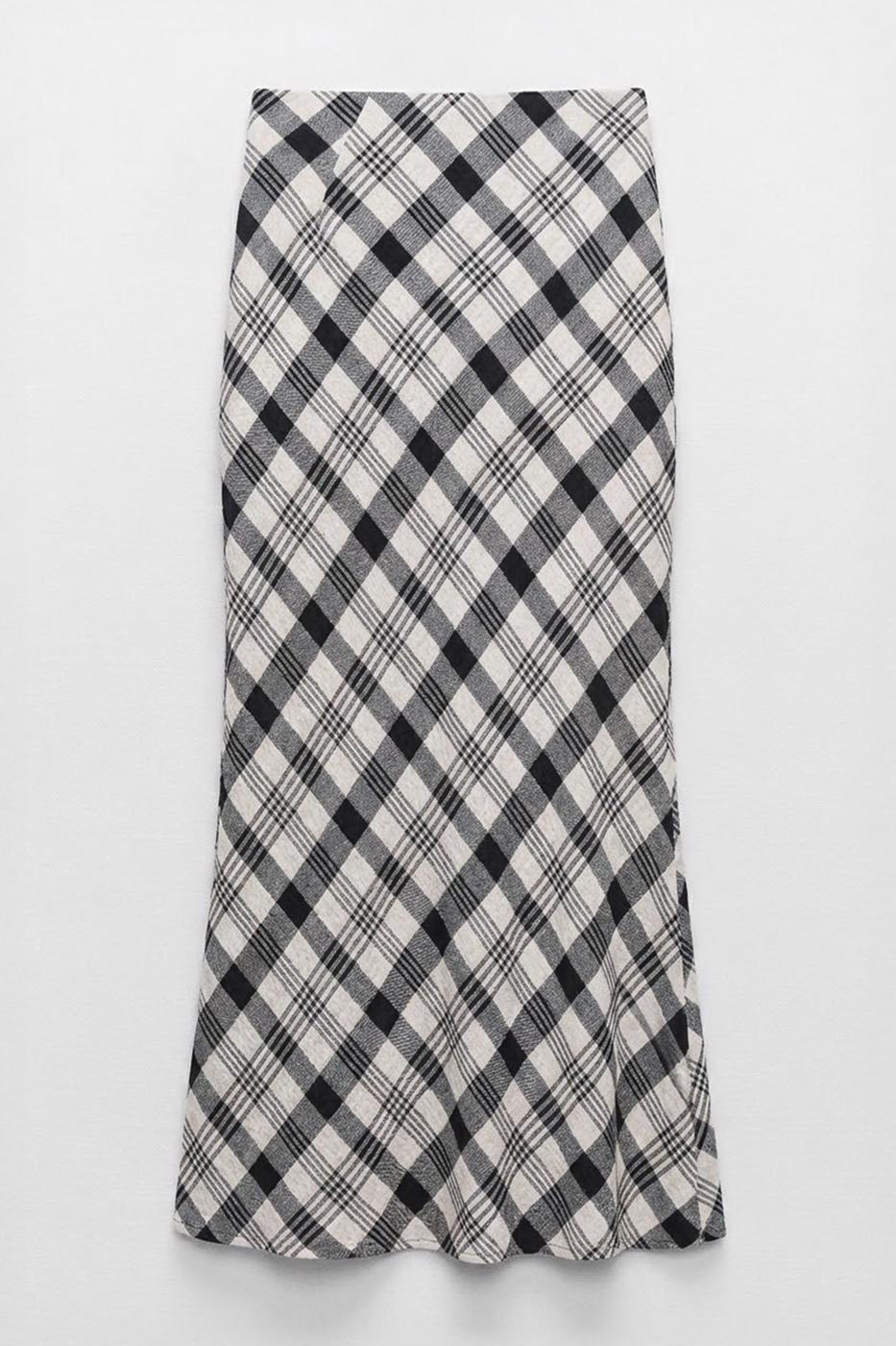 Plaid Maxi Fishtail Skirt Black