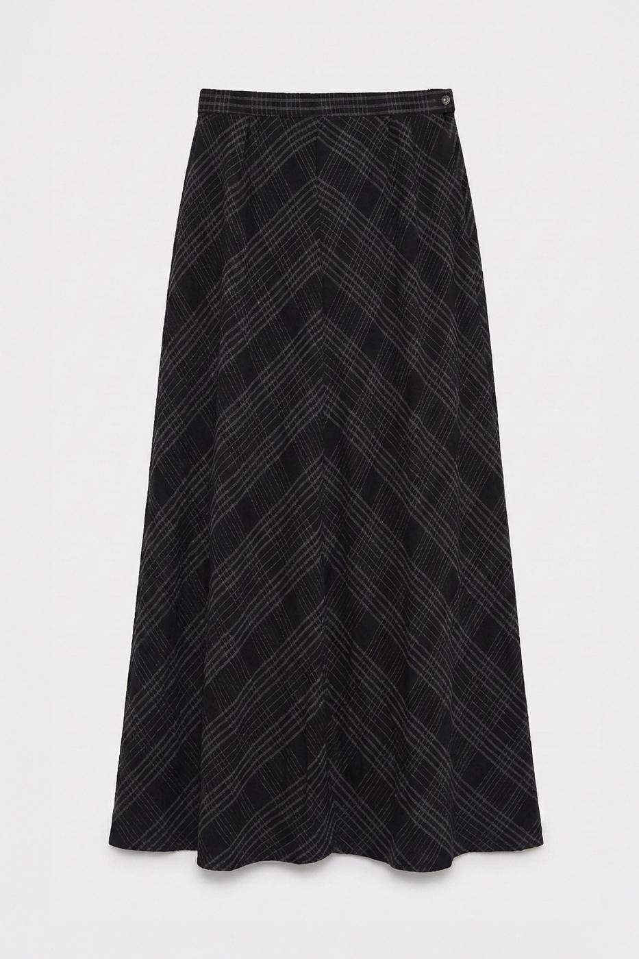 Plaid Maxi Flared Skirt Black