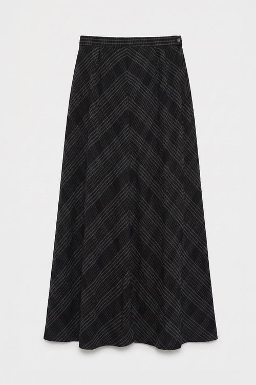 Plaid Maxi Flared Skirt Black