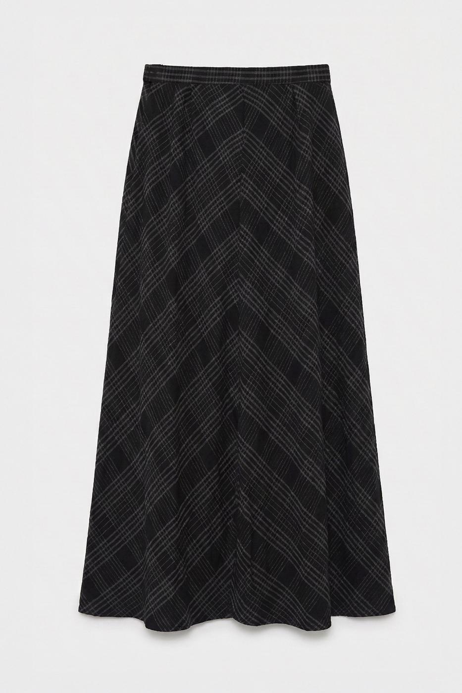 Plaid Maxi Flared Skirt Black