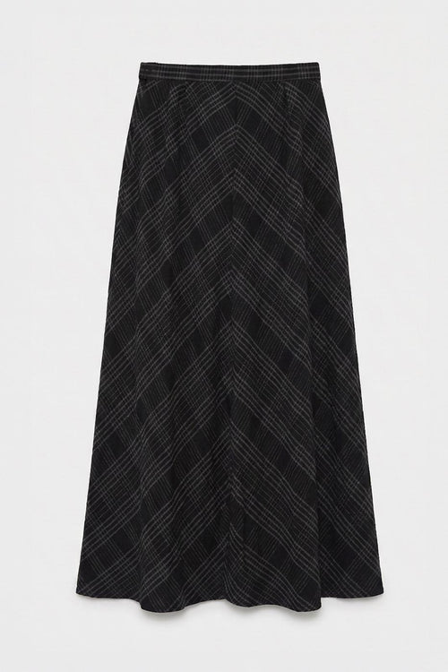 Plaid Maxi Flared Skirt Black