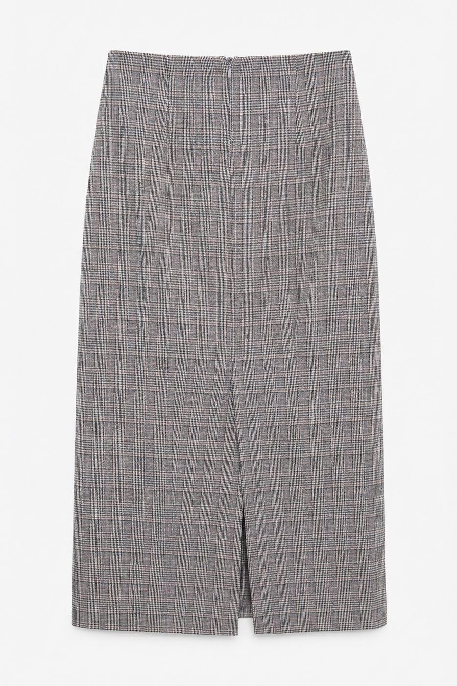 Plaid Midi Pencil Skirt Grey