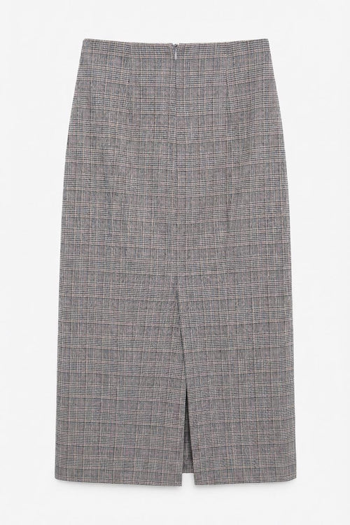 Plaid Midi Pencil Skirt Grey