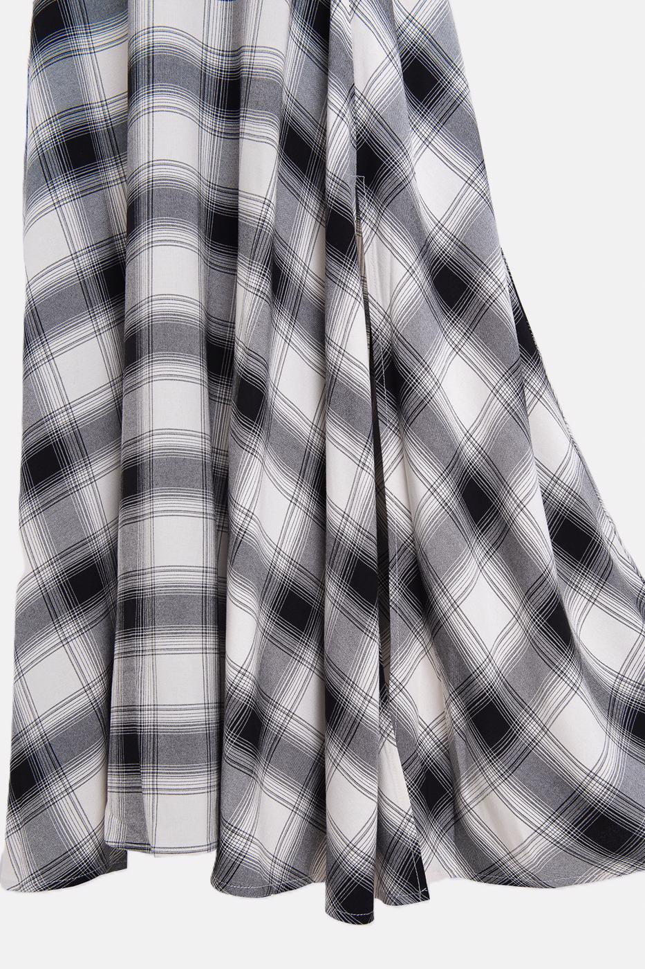 Plaid Midi Flared Skirt Ecru