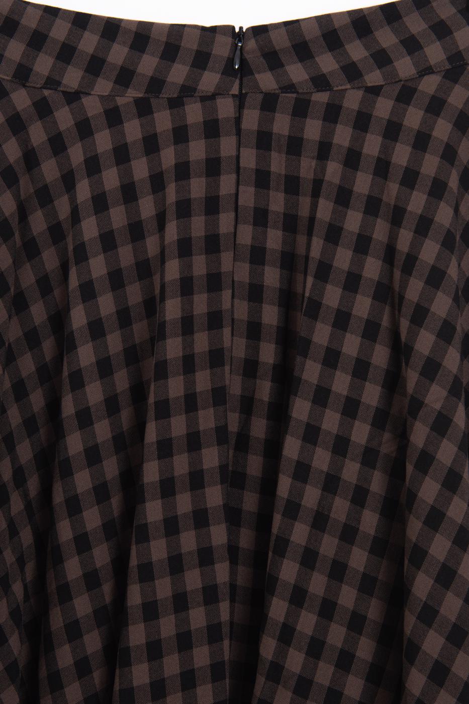 Plaid Midi Flared Skirt Brown