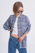 Plaid Oversize Wool Blend Shirt Grey