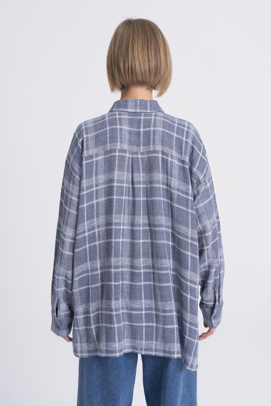 Plaid Oversize Wool Blend Shirt Grey