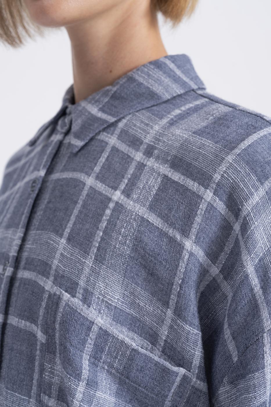 Plaid Oversize Wool Blend Shirt Grey