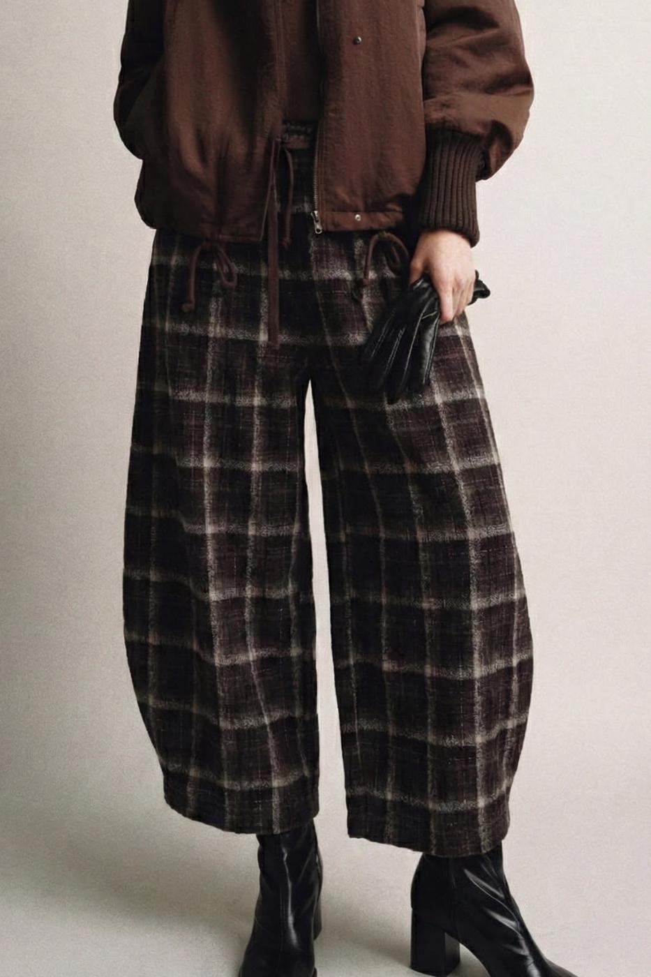 Plaid Harem Pants Brown