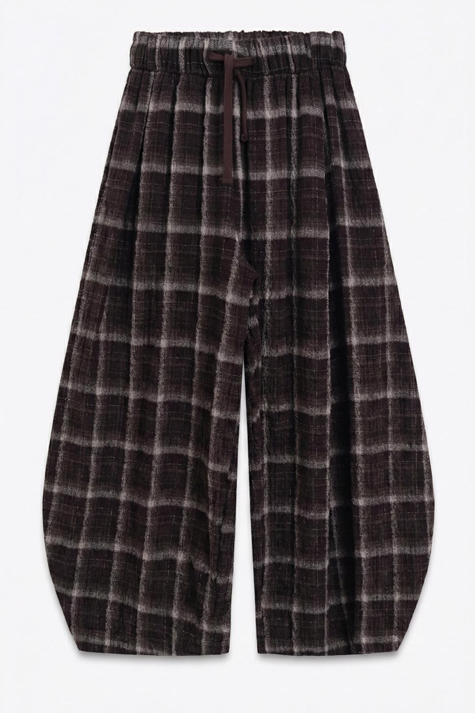 Plaid Harem Pants Brown