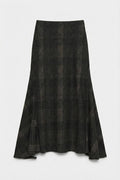 Plaid Ruffled Midi Skirt Khaki