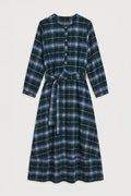 Plaid Collarless Midi Dress Blue