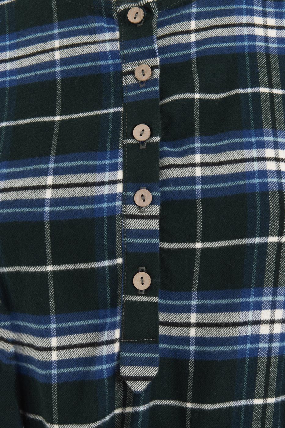 Plaid Collarless Midi Dress Blue