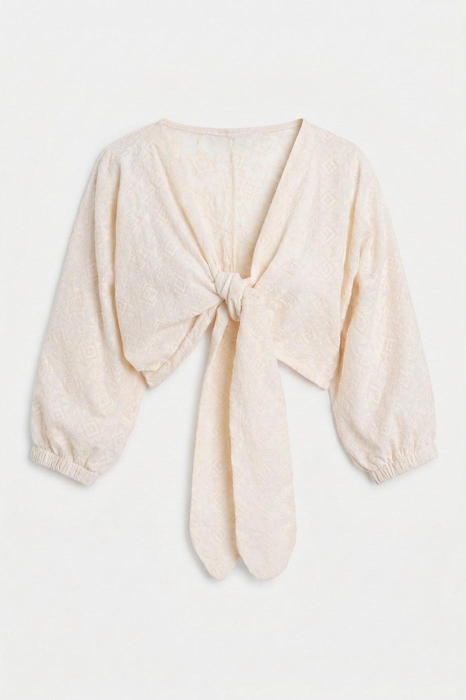 Cotton Tie Blouse Ecru