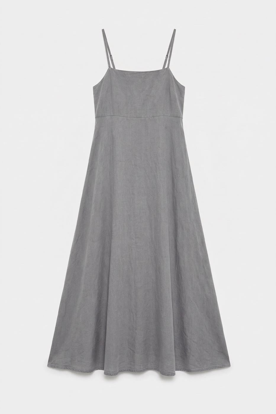 Strappy Linen Midi Dress Grey