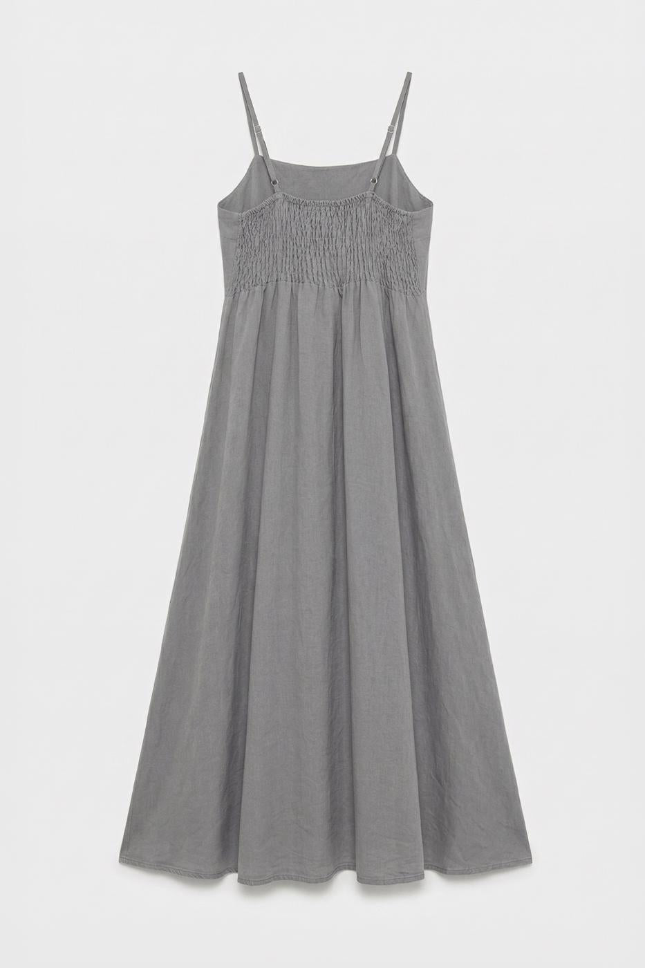 Strappy Linen Midi Dress Grey