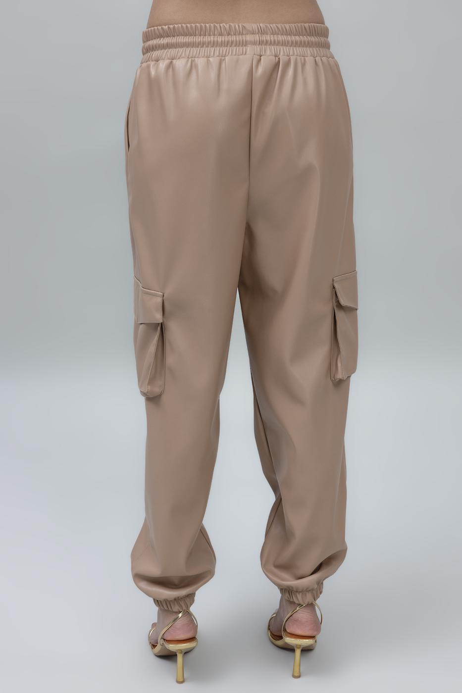 Faux Leather Cargo Jogging Pants Camel