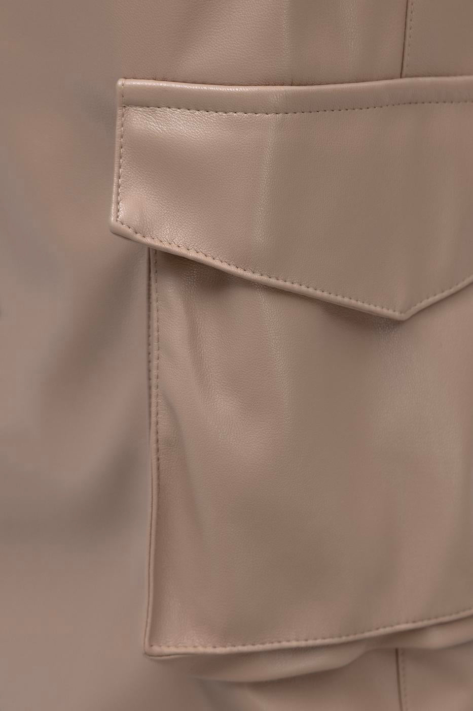 Faux Leather Cargo Jogging Pants Camel